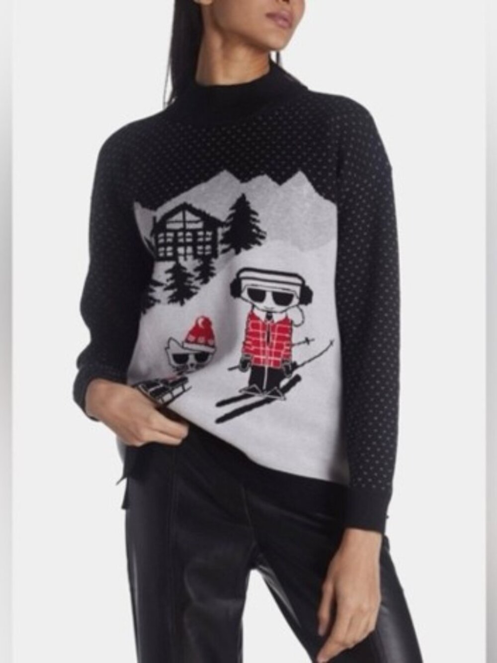 Karl Lagerfeld Paris Knit Ski Sweater Karl & Choupette Hit The Slopes L